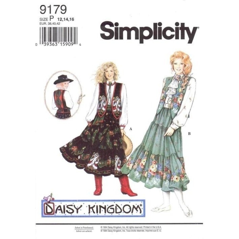 Simplicity 9179 Western Daisy Kingdom Ruffle Skirt Vest Blouse 6 8 10‎ Uncut